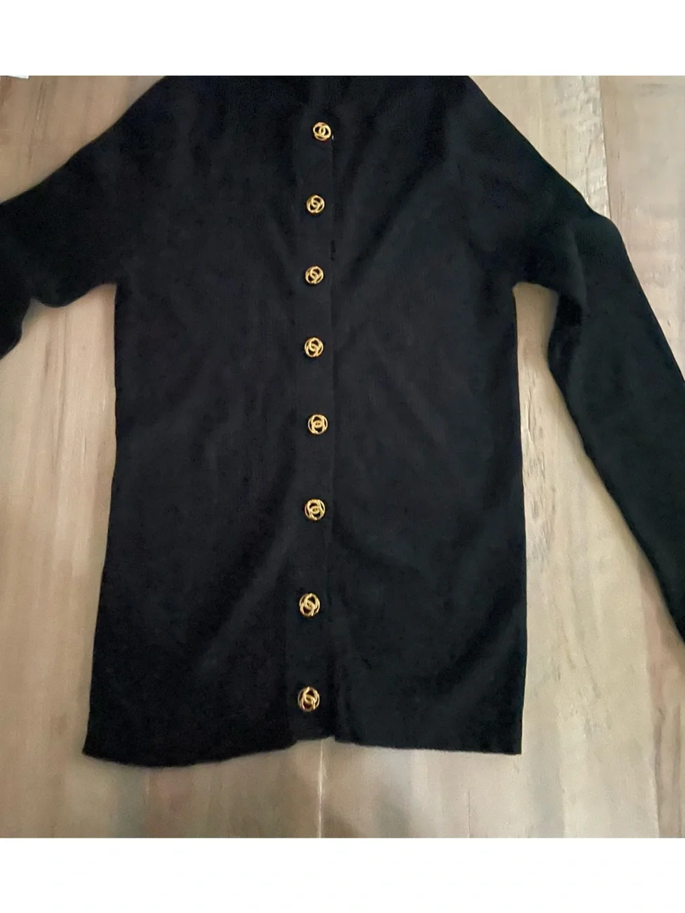 CHANEL Black Cardigan with Gold CC Buttons